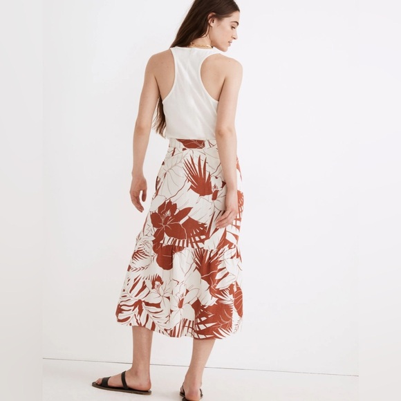 Madewell Linen-Blend Ruffle-Wrap Midi Skirt in Tropical Vacation Size 14 - Picture 2 of 9